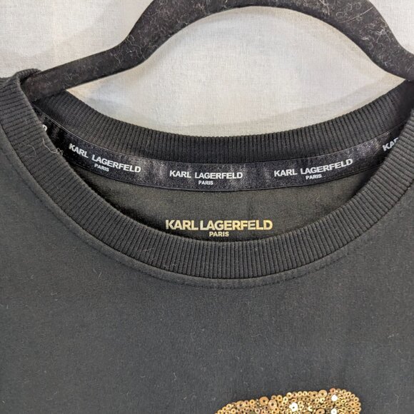 Karl Lagerfeld Paris Size Small Black Sweatshirt with Self Silhouette - Picture 3 of 15